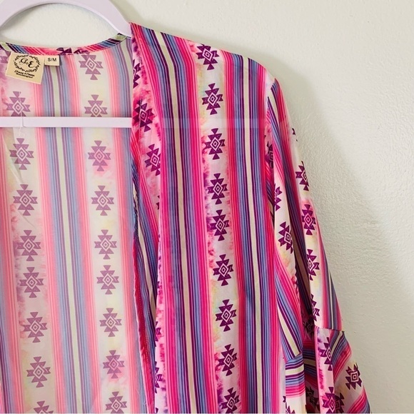 Southern Grace Headin’ South Sheer Aztec Tie Dye Kimono Size Small - Picture 1 of 6